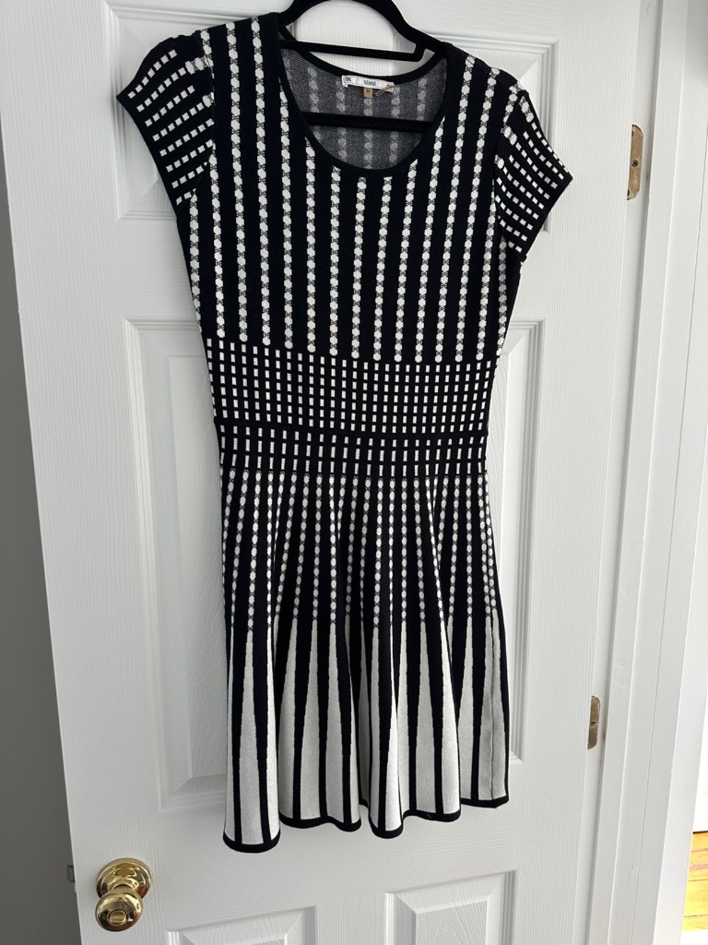 Sioni Black & White Fit-and-Flare Mini Dress